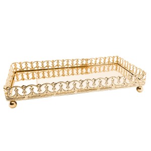 BANDEJA RETANGULAR DE METAL DOURADA DETALHES REF.29218
