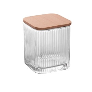 PORTA COTONETE E ALGODAO DE VIDRO C/ TAMPA DE BAMBU LINES  8CMX9,5CM - 220739