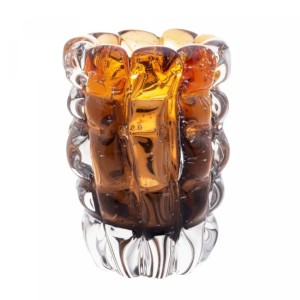 VASO DE VIDRO MURANO ITALY AMBAR E MARROM 12CMX17CM - Ref. 4807